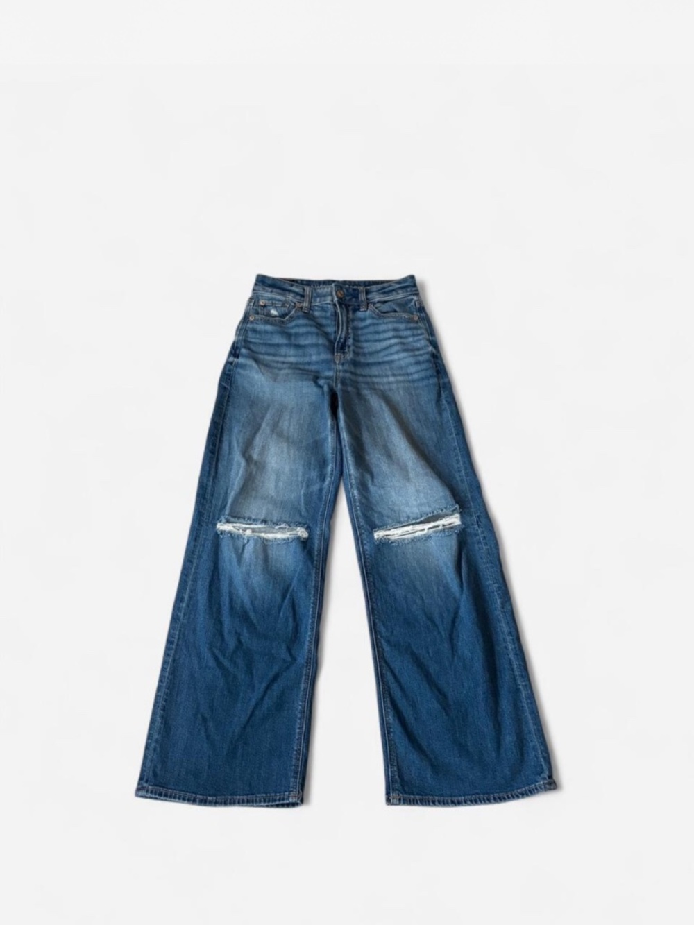 AE Super High Rise Baggy Wide Leg Distressed Jeans 00 Short